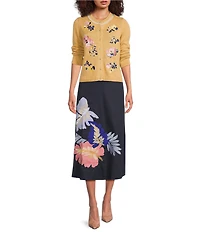 tyler boe Valentina Floral Applique A-Line Midi Skirt