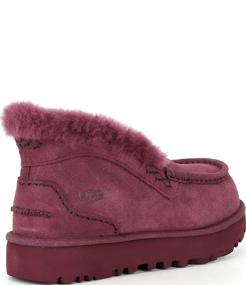 UGG Ansley Parc Suede Fur Lined Wedge Platform Slip On Shooties