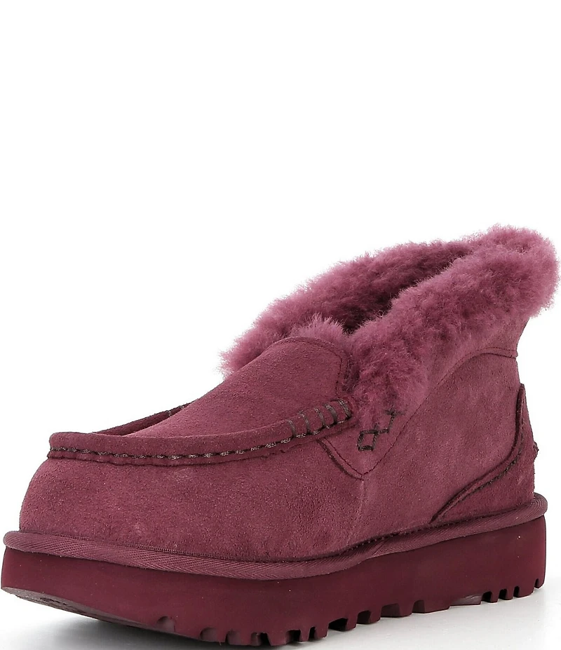 UGG Ansley Parc Suede Fur Lined Wedge Platform Slip On Shooties