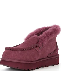 UGG Ansley Parc Suede Fur Lined Wedge Platform Slip On Shooties