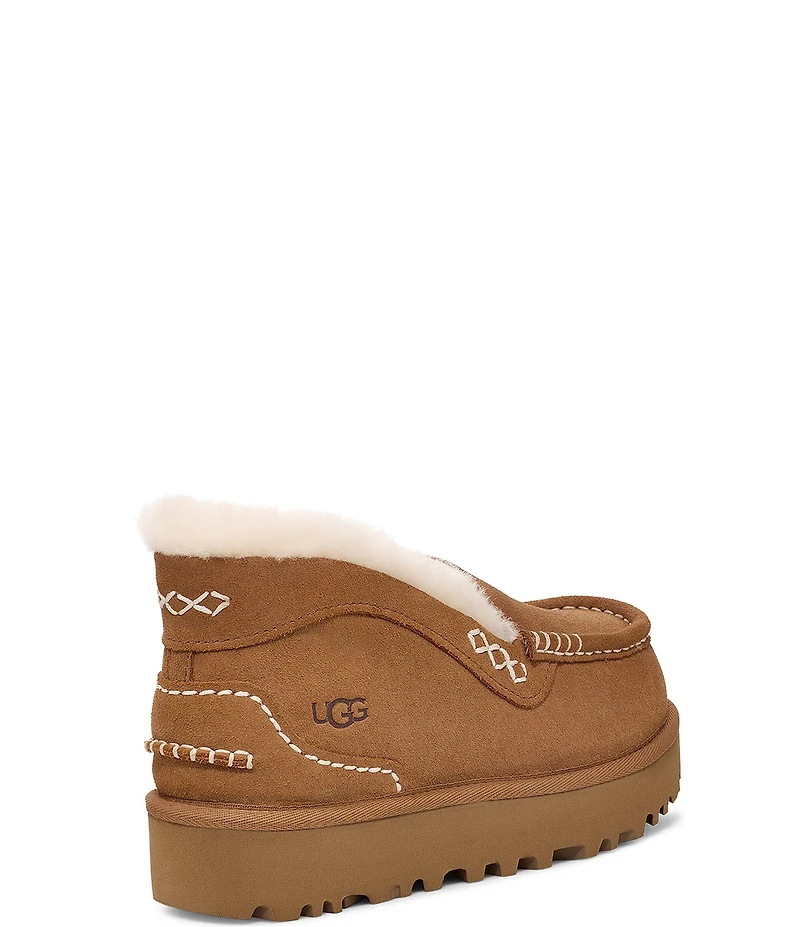 UGG Ansley Parc Suede Fur Lined Wedge Platform Slip On Shooties