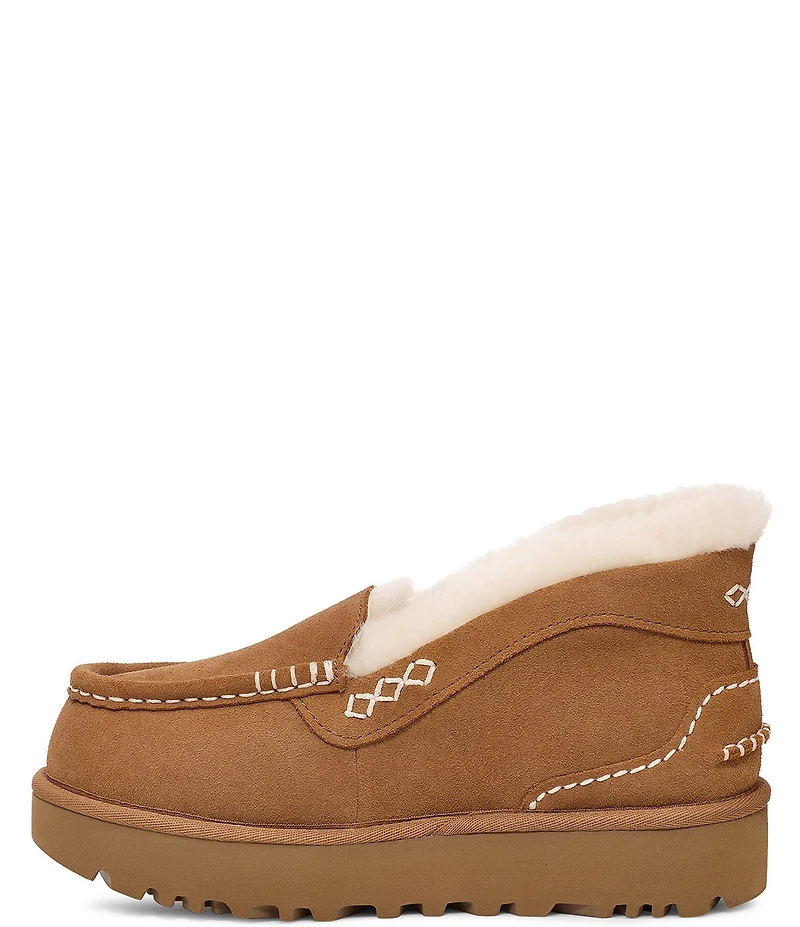 UGG Ansley Parc Suede Fur Lined Wedge Platform Slip On Shooties