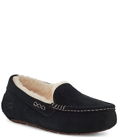 UGG Ansley Water-Resistant Suede Wool Lined Moccasin Slippers