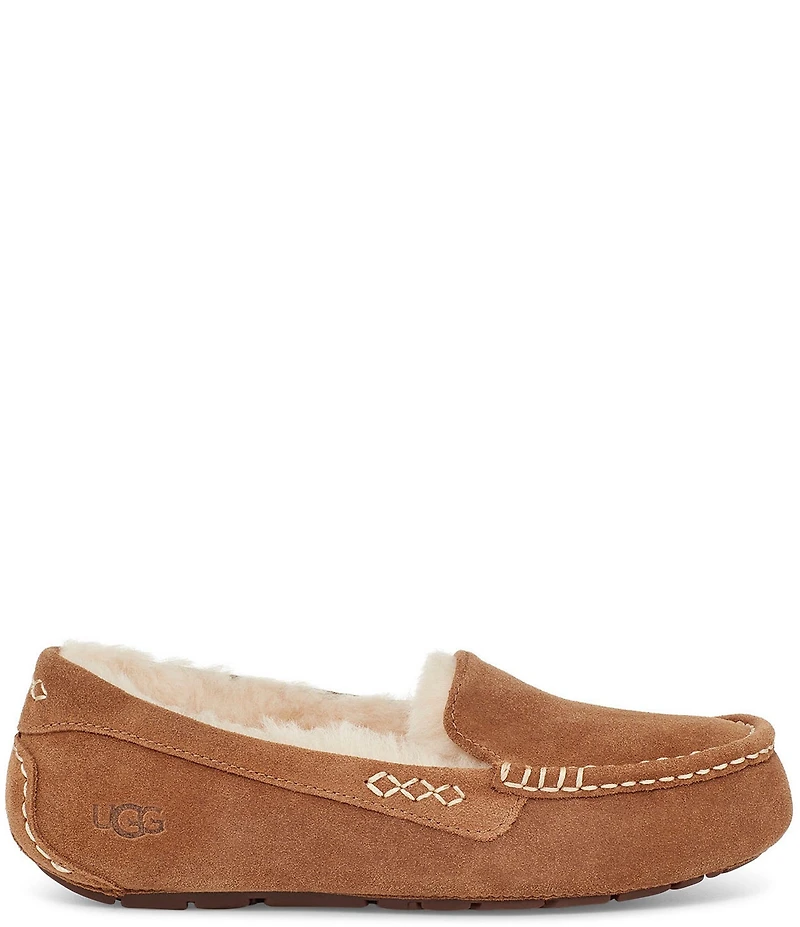 UGG Ansley Water-Resistant Suede Wool Lined Moccasin Slippers