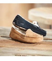 UGG Ansley Water-Resistant Suede Wool Lined Moccasin Slippers