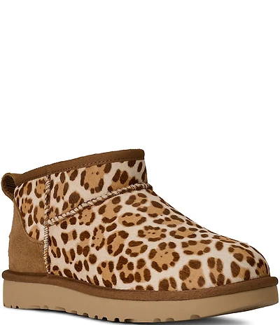 UGG Classic Ultra Mini Plains Leopard Cow Hair Booties