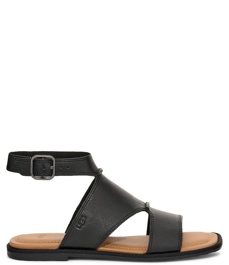 UGG Delray Leather Ankle Strap Flat Sandals