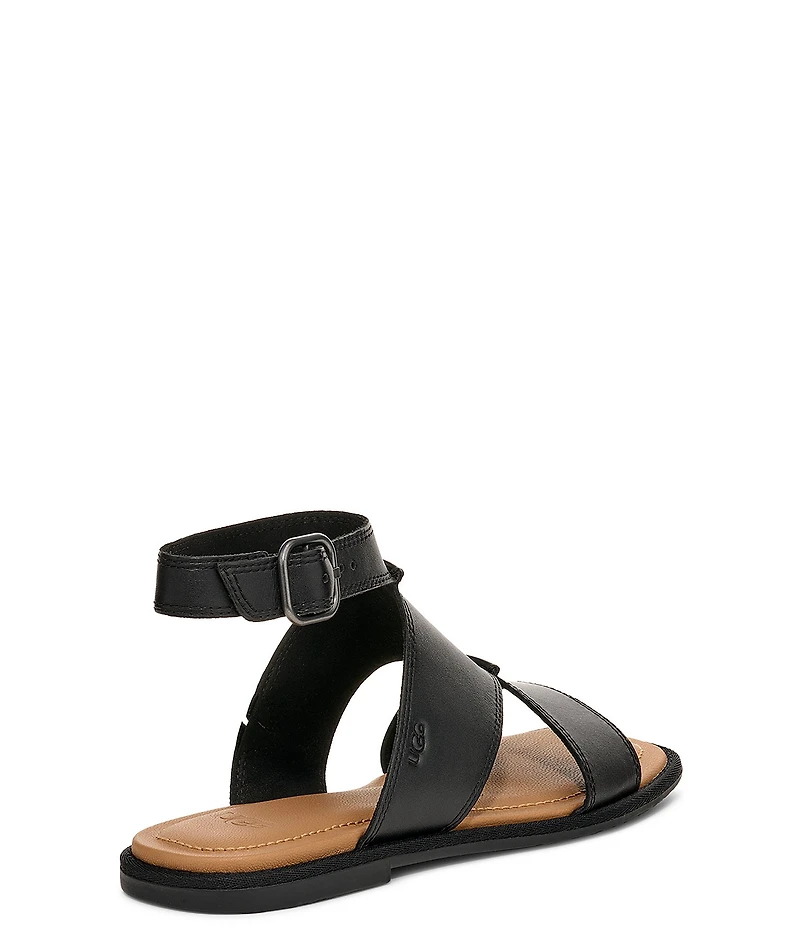UGG Delray Leather Ankle Strap Flat Sandals