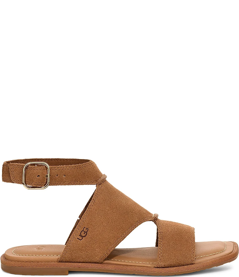 UGG Delray Suede Ankle Strap Flat Sandals