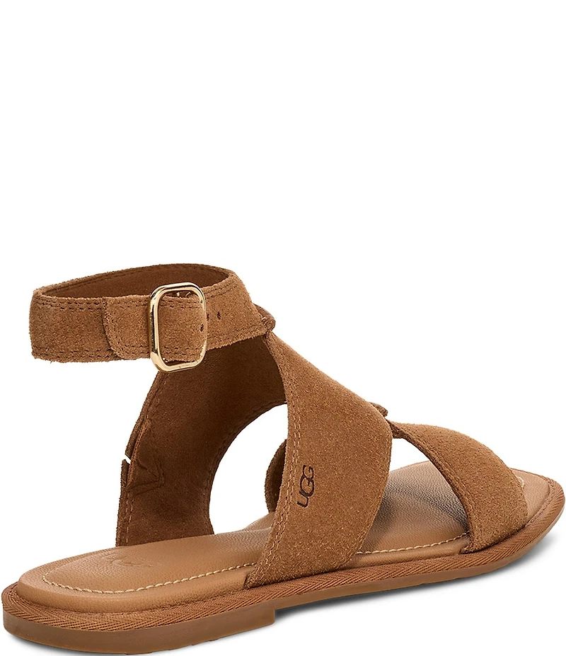UGG Delray Suede Ankle Strap Flat Sandals