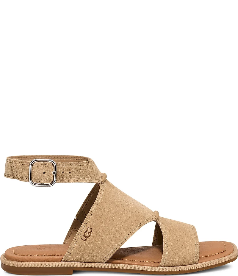 UGG Delray Suede Ankle Strap Flat Sandals