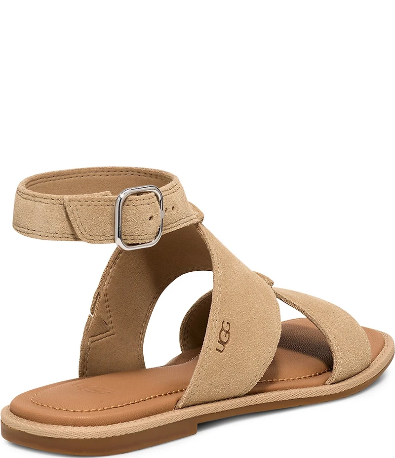 UGG Delray Suede Ankle Strap Flat Sandals