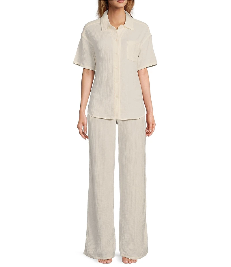 UGG Embrook Cotton Gauze Chest Pocket Button-Front Notch Collar Coordinating Lounge Top