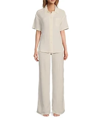 UGG Embrook Cotton Gauze Chest Pocket Button-Front Notch Collar Coordinating Lounge Top