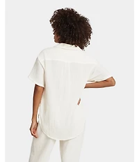 UGG Embrook Cotton Gauze Chest Pocket Button-Front Notch Collar Coordinating Lounge Top
