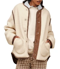 UGG Emmersyn UGGBraid Long Sleeve V-Neck Plush Fleece Snap-Front Jacket