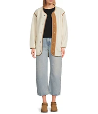 UGG Emmersyn UGGBraid Long Sleeve V-Neck Plush Fleece Snap-Front Jacket