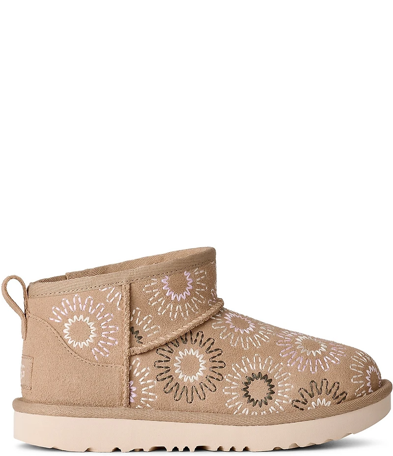 UGG Girls' Classic Ultra Mini Sun Stitch Suede Booties (Youth)