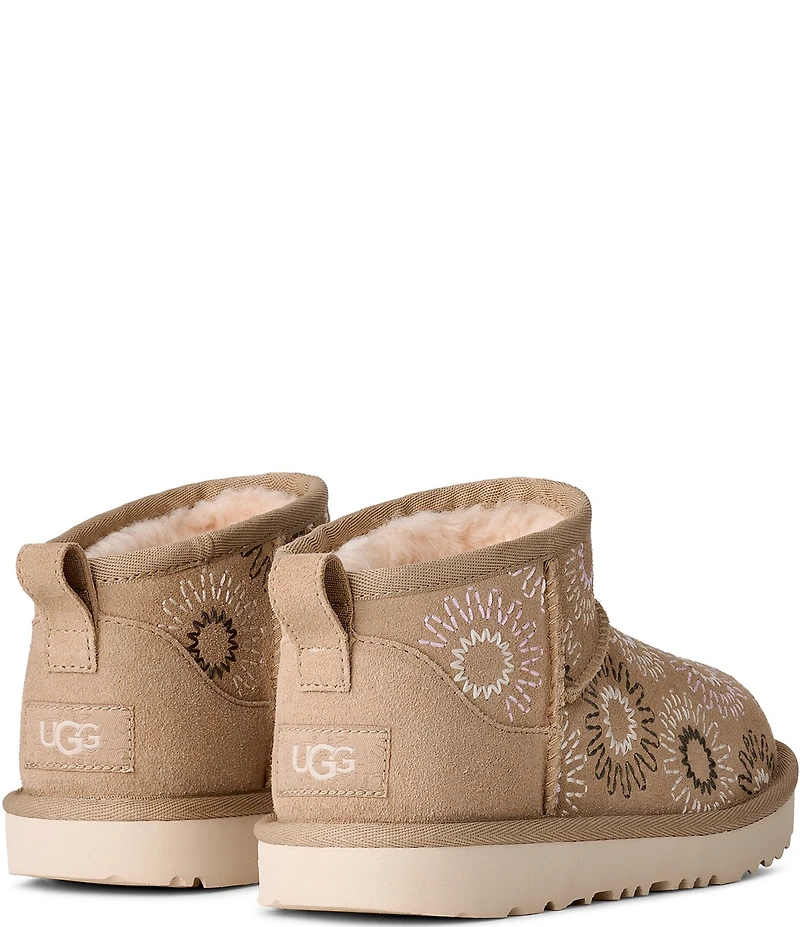 UGG Girls' Classic Ultra Mini Sun Stitch Suede Booties (Youth)