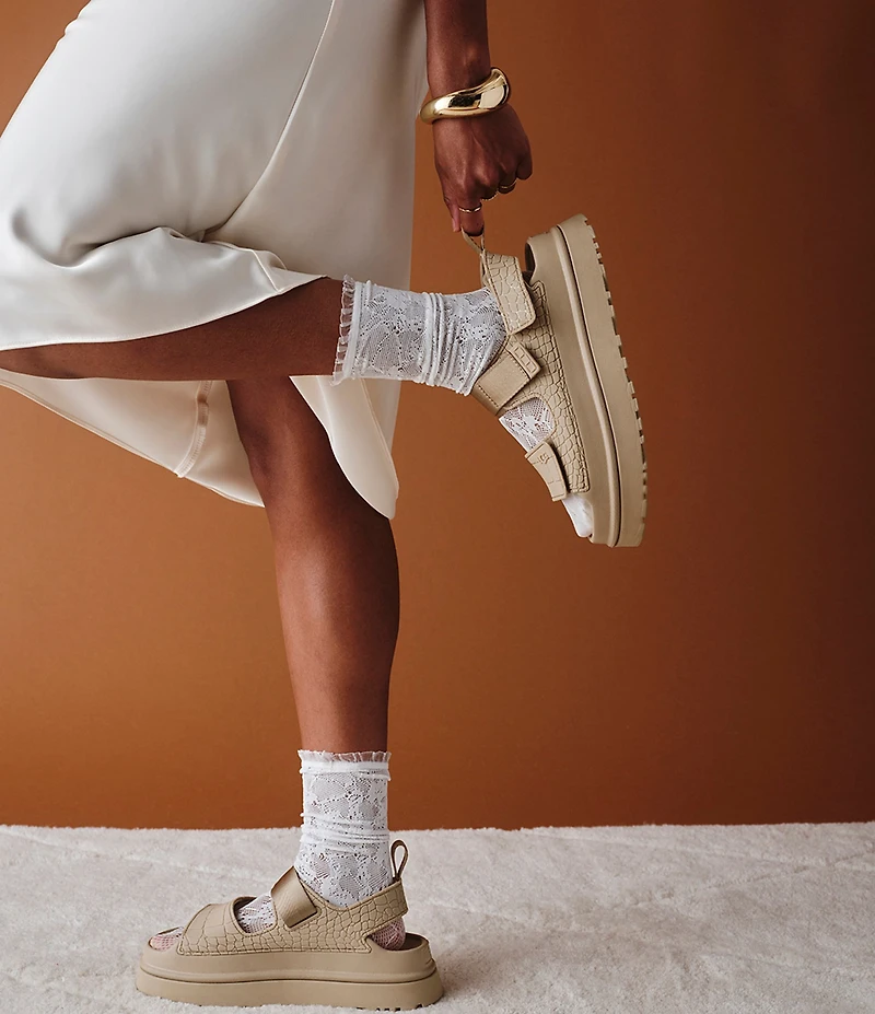 UGG GoldenGlow Embossed Banded Hook-and-Loop Platform Sandals