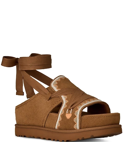 UGG Goldenstar Hi Artistitch Suede Embroidered Ankle Tie Sandals