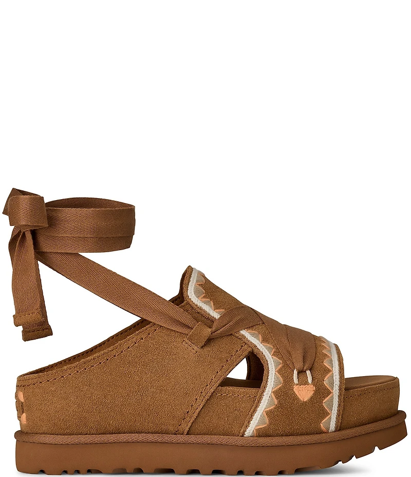 UGG Goldenstar Hi Artistitch Suede Embroidered Ankle Tie Sandals