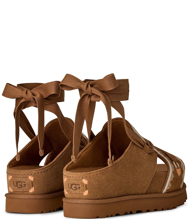 UGG Goldenstar Hi Artistitch Suede Embroidered Ankle Tie Sandals
