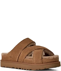 UGG Greenport Suede Cross Strap Platform Slide Sandals