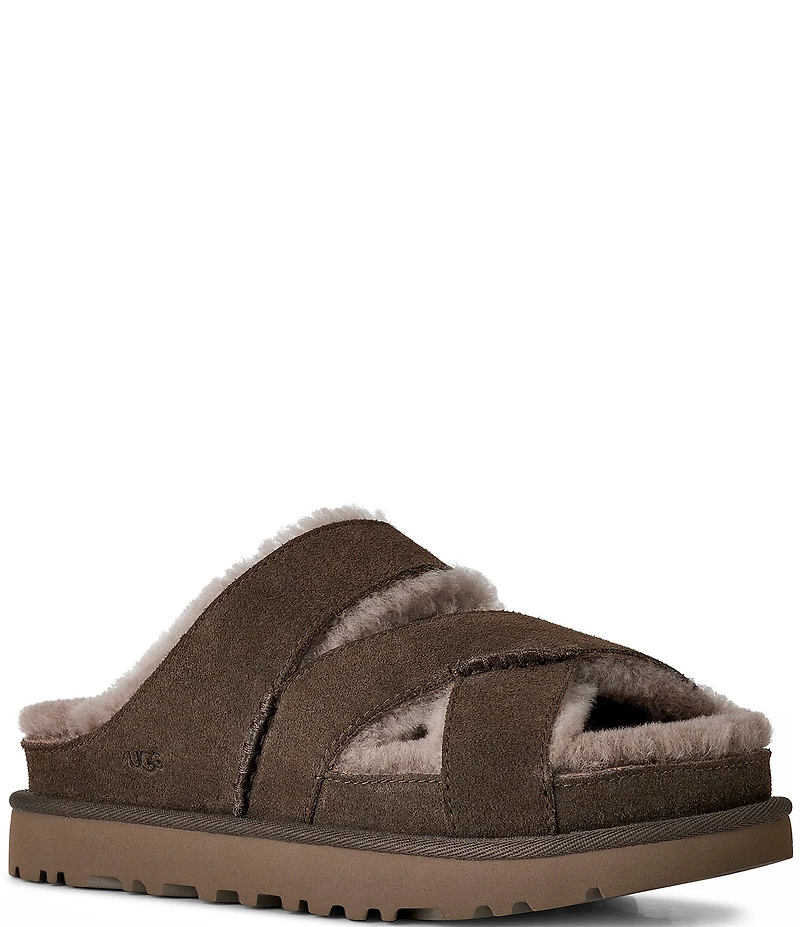 UGG Greenport Suede Cross Strap Platform Slide Sandals