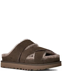 UGG Greenport Suede Cross Strap Platform Slide Sandals