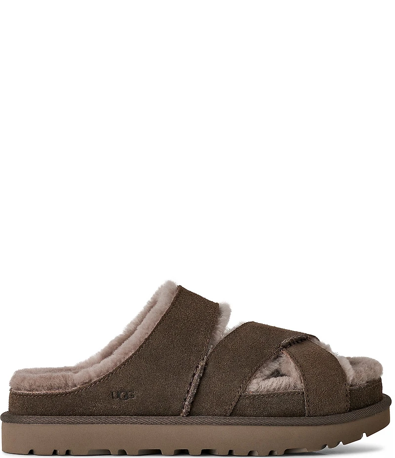 UGG Greenport Suede Cross Strap Platform Slide Sandals