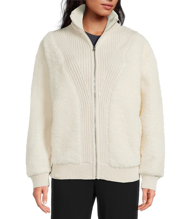 UGG Isannah Chateau Knit Fleece Long Sleeve Stand Collar Zip-Front Cardigan