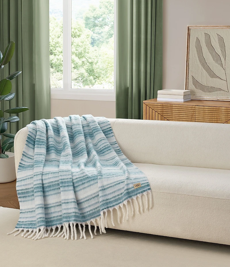 UGG Joana Joana Faux Mohair Striped Fringe Trim Throw Blanket