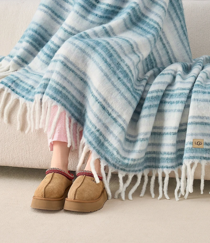 UGG Joana Joana Faux Mohair Striped Fringe Trim Throw Blanket