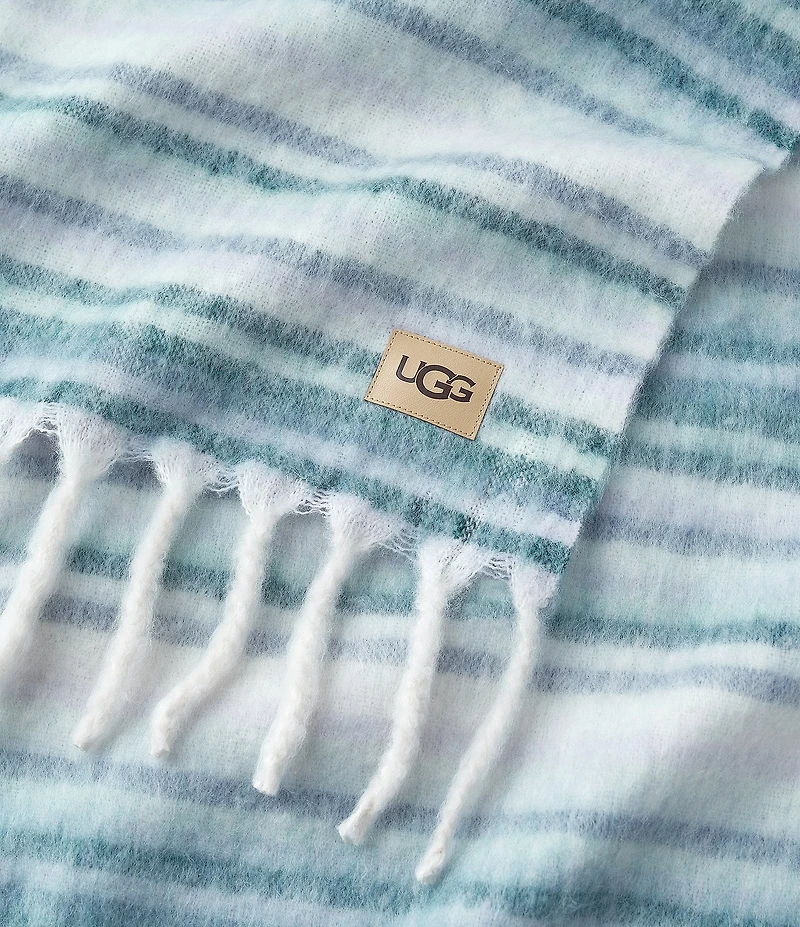 UGG Joana Joana Faux Mohair Striped Fringe Trim Throw Blanket