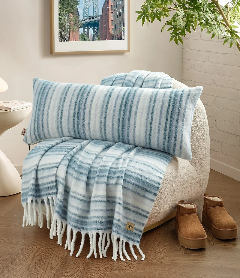 UGG Joana Joana Faux Mohair Striped Fringe Trim Throw Blanket
