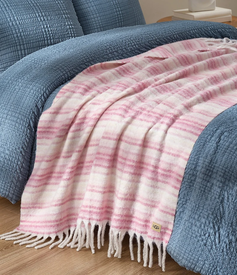 UGG Joana Joana Faux Mohair Striped Fringe Trim Throw Blanket