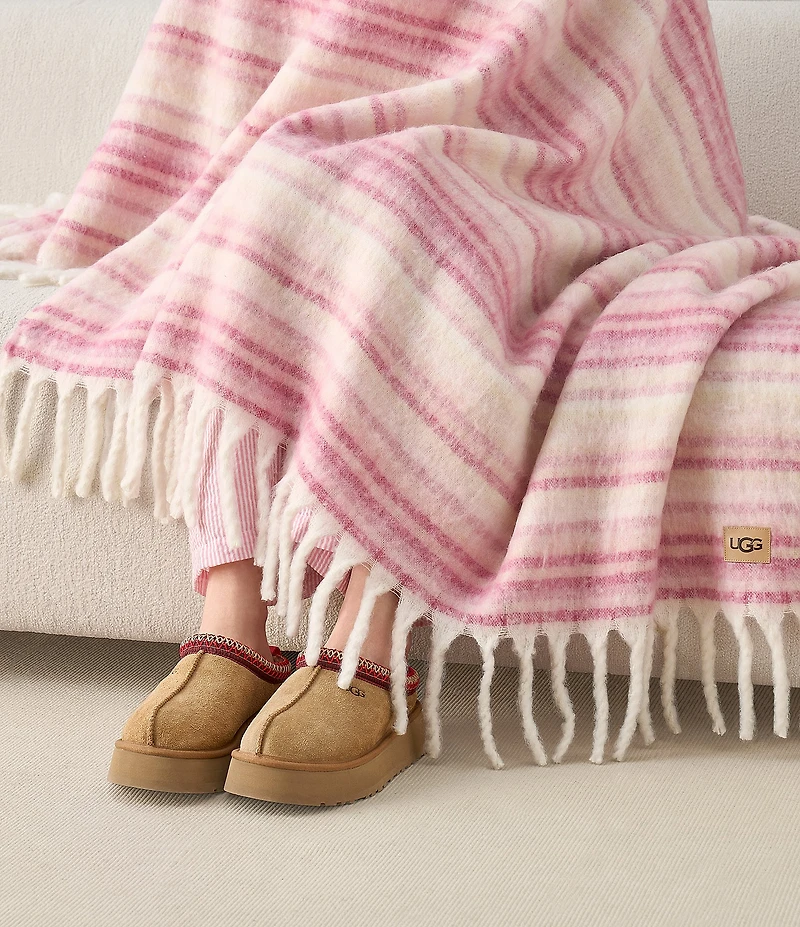 UGG Joana Joana Faux Mohair Striped Fringe Trim Throw Blanket