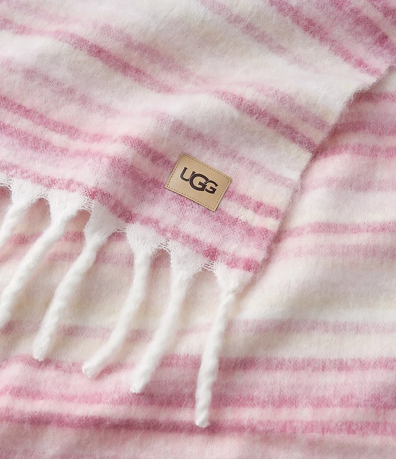 UGG Joana Joana Faux Mohair Striped Fringe Trim Throw Blanket