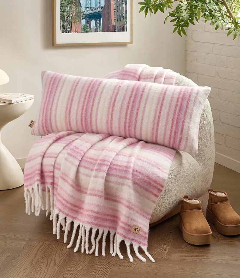 UGG Joana Joana Faux Mohair Striped Fringe Trim Throw Blanket