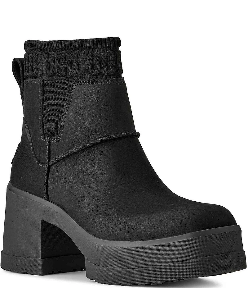 UGG Moxy Leather Platform Block Heel Chelsea Booties