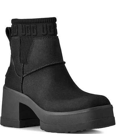 UGG Moxy Leather Platform Block Heel Chelsea Booties