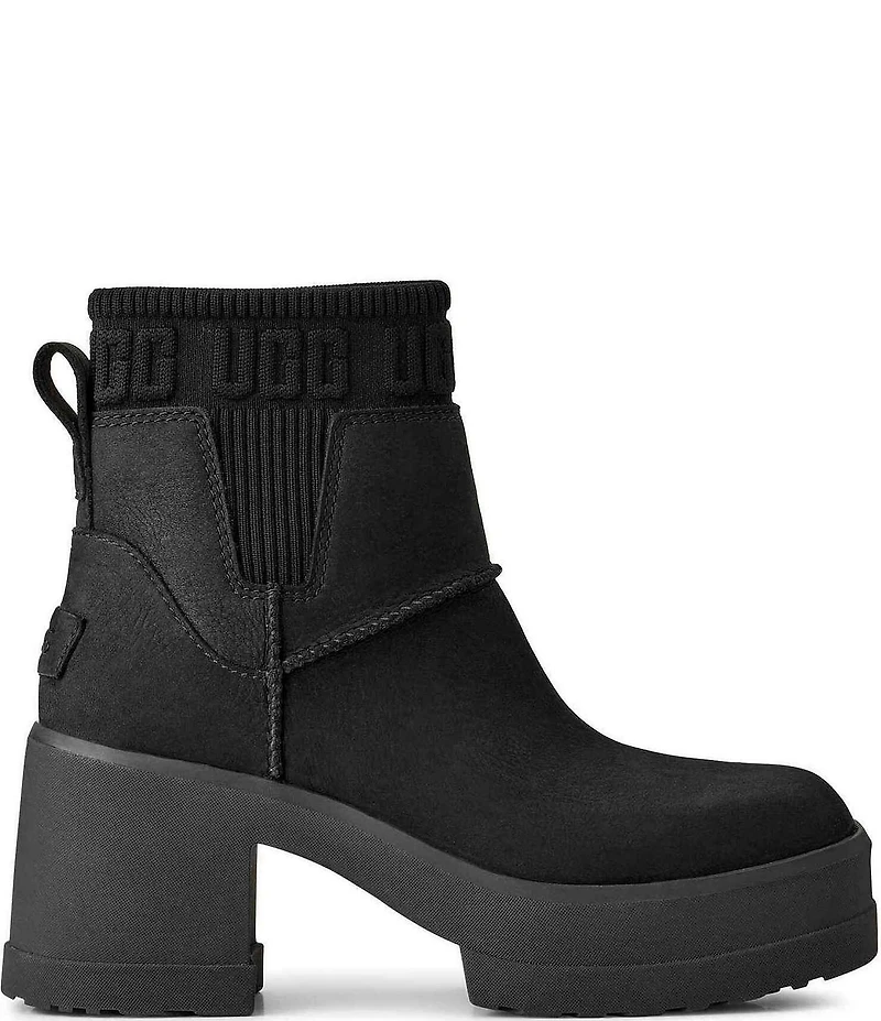 UGG Moxy Leather Platform Block Heel Chelsea Booties