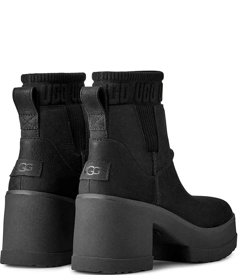 UGG Moxy Leather Platform Block Heel Chelsea Booties