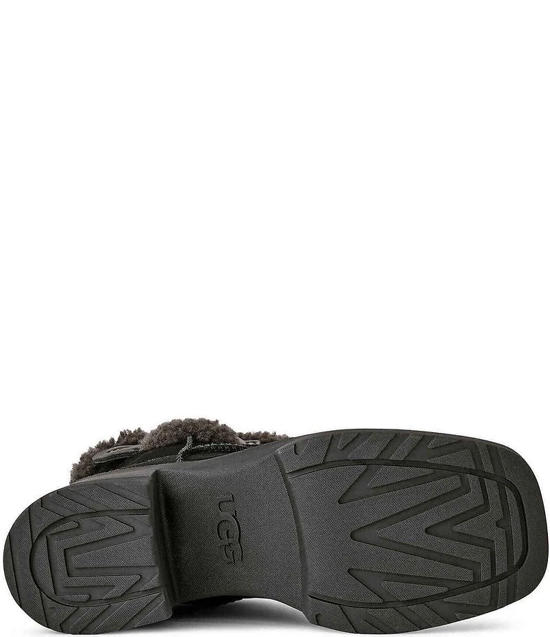 UGG Moxy Pull On Suede Sheepskin Collar Platform Block Heel Booties