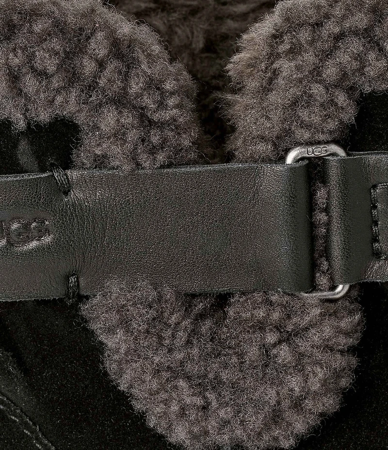 UGG Moxy Pull On Suede Sheepskin Collar Platform Block Heel Booties