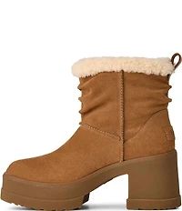 UGG Moxy Pull On Suede Sheepskin Collar Platform Block Heel Booties