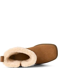 UGG Moxy Pull On Suede Sheepskin Collar Platform Block Heel Booties