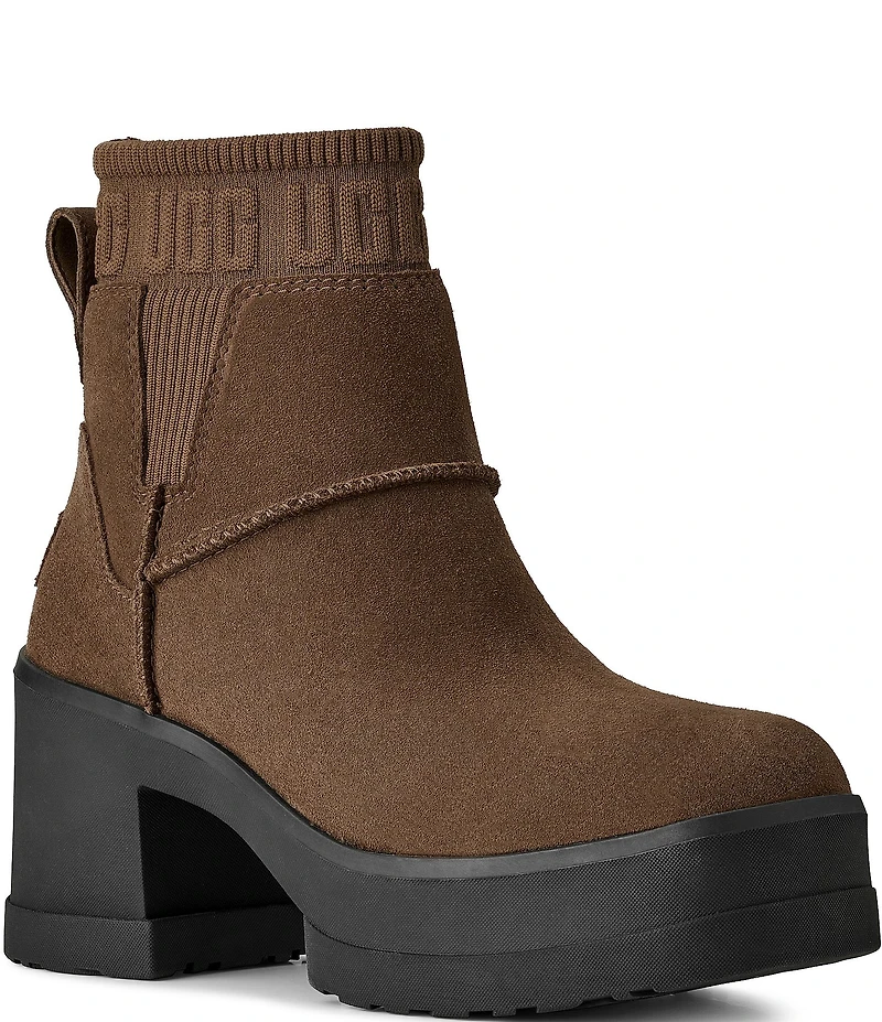 UGG Moxy Suede Platform Block Heel Chelsea Booties