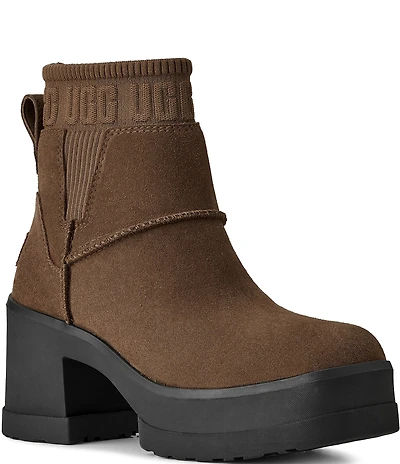 UGG Moxy Suede Platform Block Heel Chelsea Booties